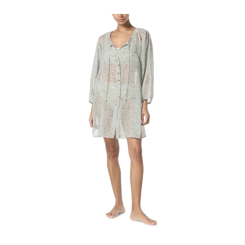 $134 Michael Kors Women's Printed Button Front Swim Cover Up MD